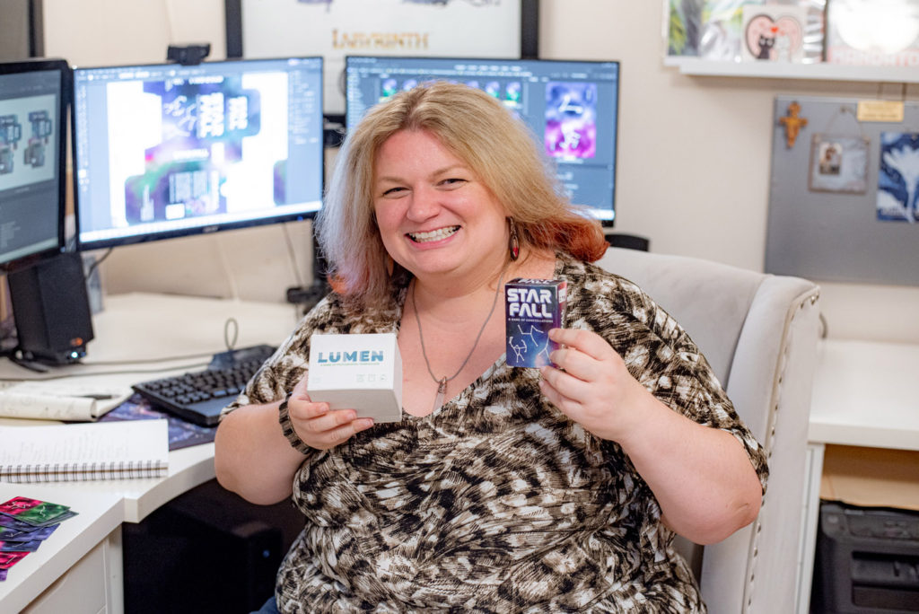 Carol with her games Lumen and Star Fall