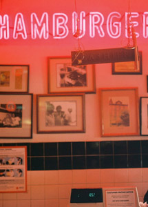 Hamburger Sign in Diner